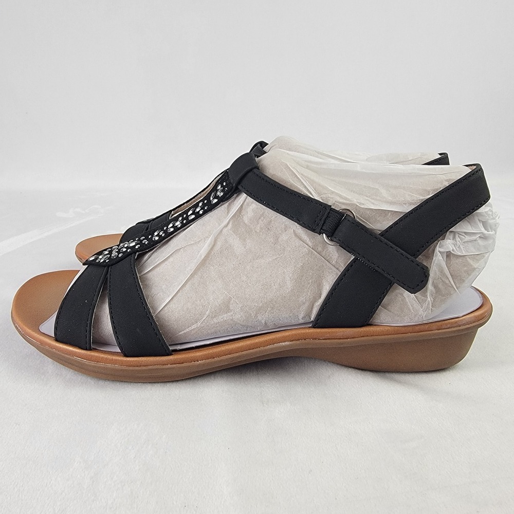 Soul Naturalizer Smooth Black Rhinestone T-Strap Wedge Sandals Womens 11 M NEW - Picture 3 of 7